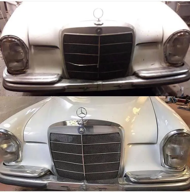 Witte Mercedes oldtimer na behandeling