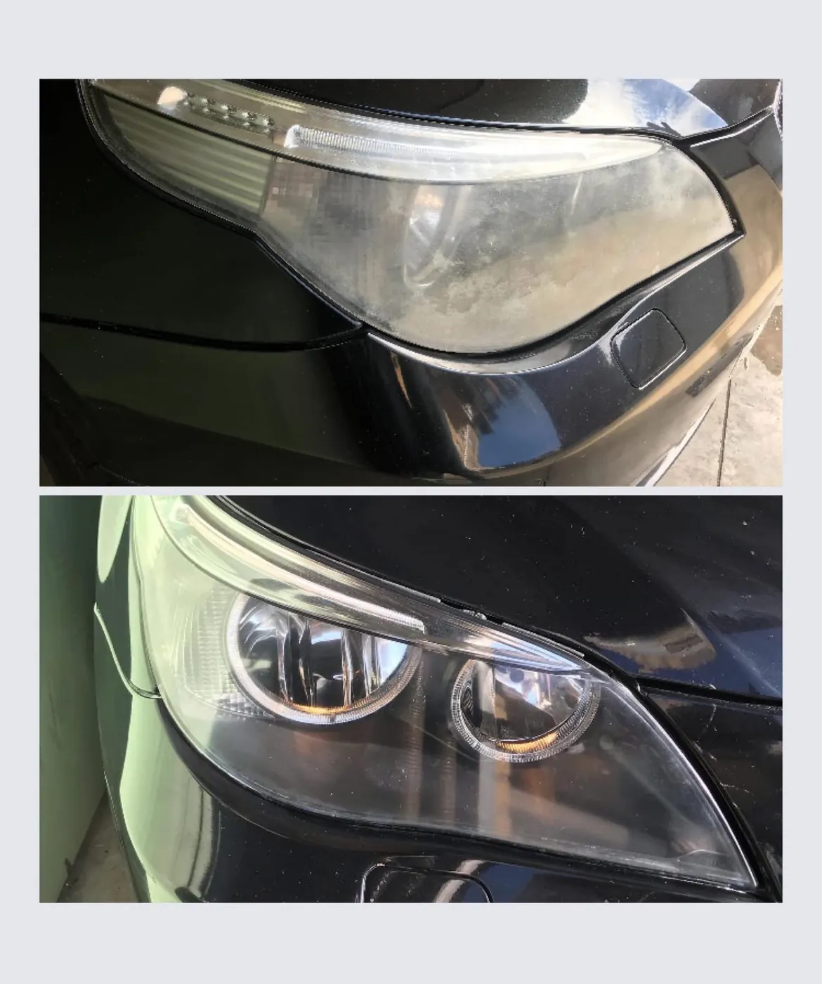 Koplamp voor en na herstel